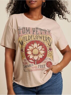 Maurices Tom Petty Wildflowers Graphic Tee Tan Floral Short Sleeve Large Women’s